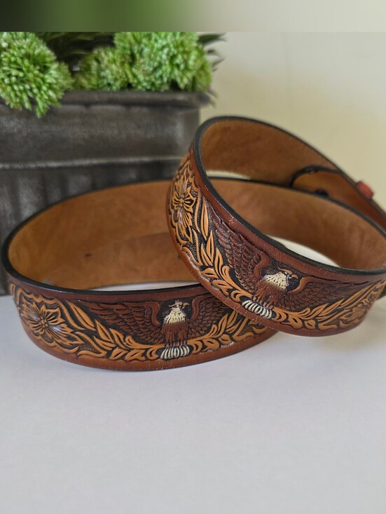 Other - Vintage Tooled Leather American Eagle Belt USA Made Womens Size 36 Western